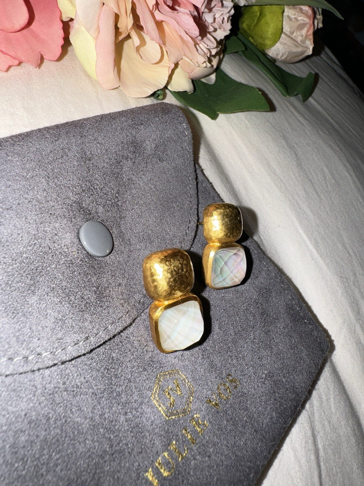 Julie Vos Iridescent Clear Crystal 24k Gold Plated Earrings Julie Vos