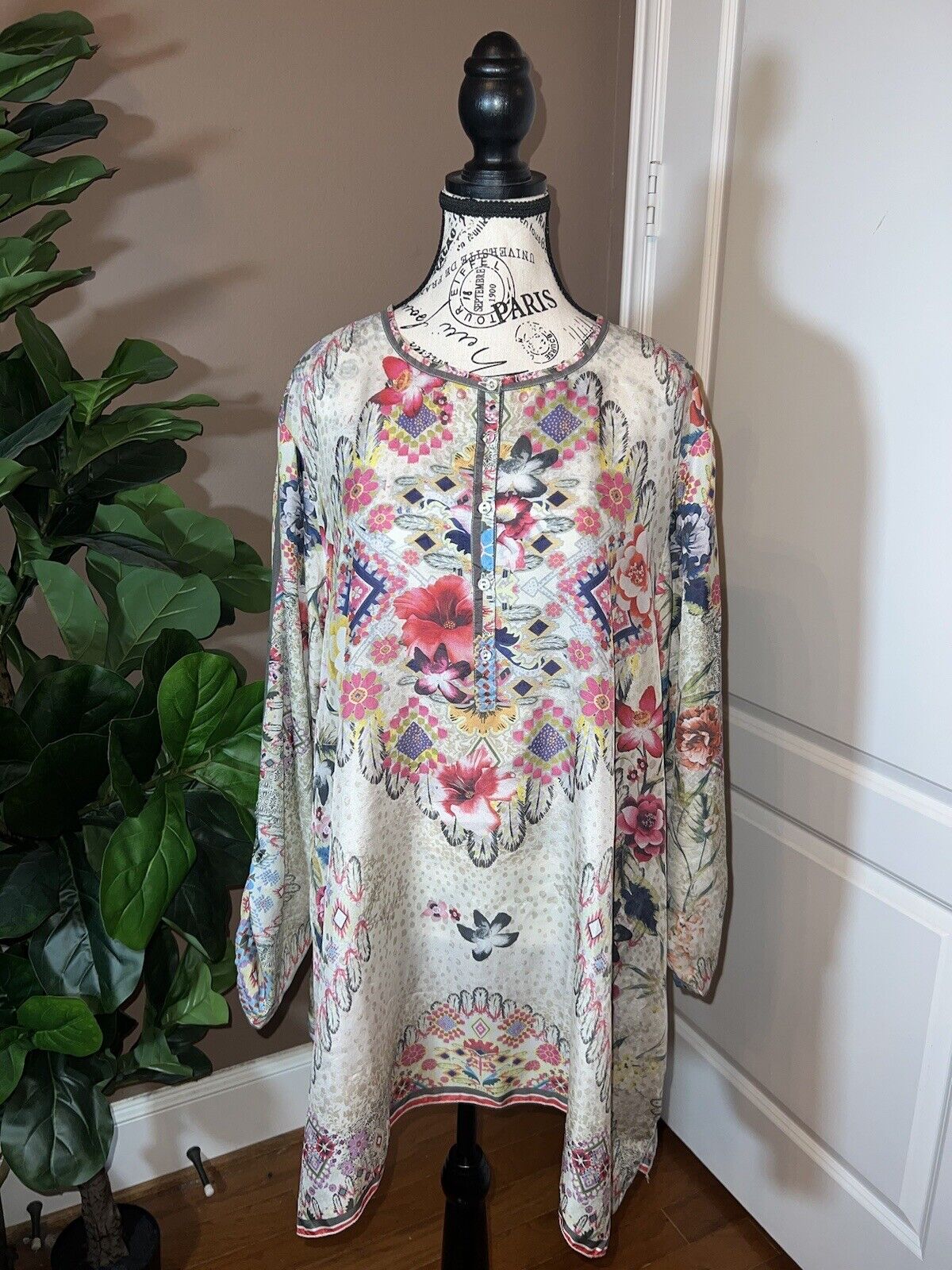 Silk Johnny Was Tunic Top 2xl 100% Silk Soft and Flowy