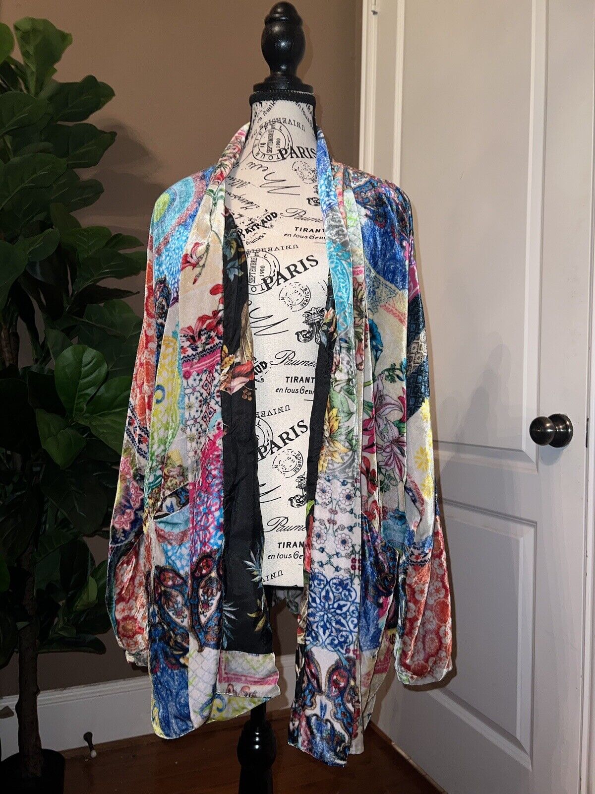 Johnny Was Velvet & Silk Kimono L Large REVERSIBLE Jewel Tones Pockets