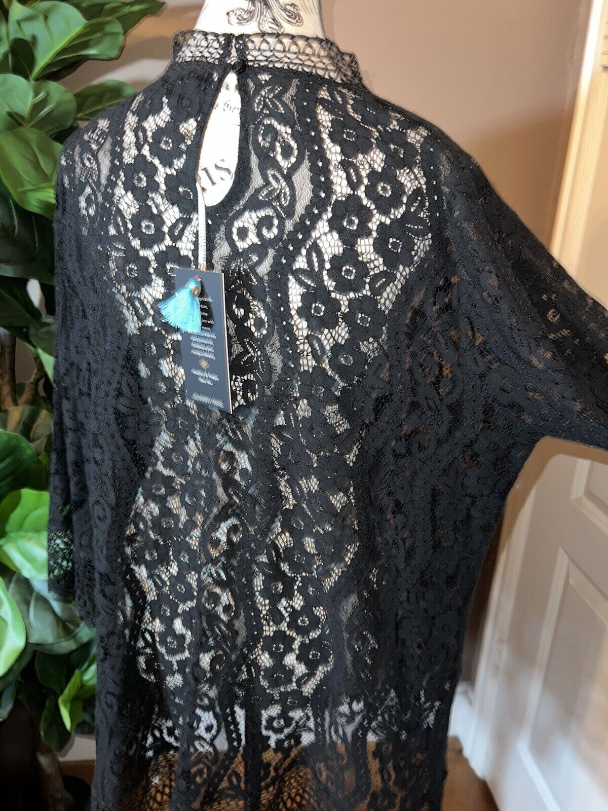 Johnny Was Sz XL Black See Through Lace Tunic Elegant & Classic