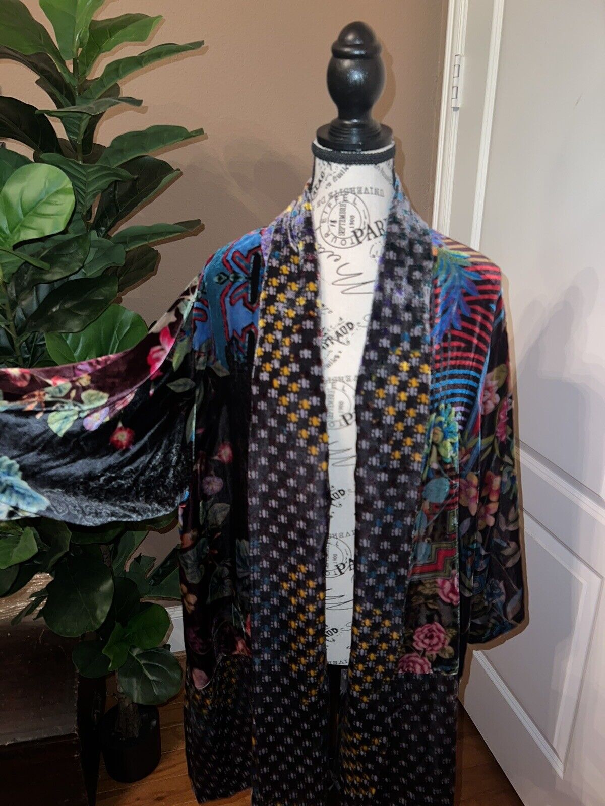 Johnny Was Velvet Kimono Wrap Jacket Sz XL 1X 1XL Oversized Cardigan