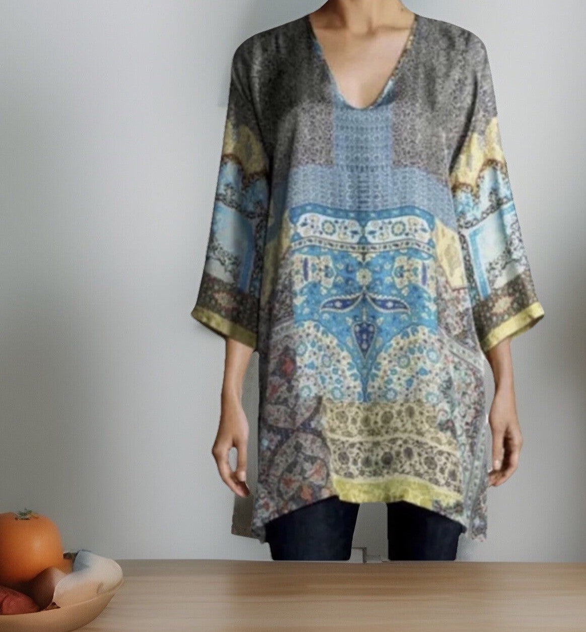 Johnny Was 100% Silk Tunic Top Blouse Or Mini Dress Sz M Medium Beautiful Cond Johnny Was