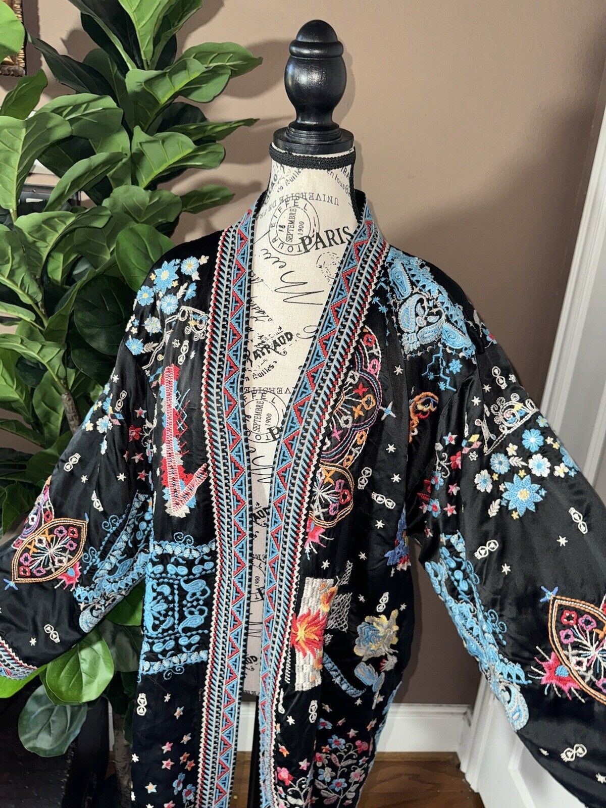 Johnny Was XL 1X Reversible KIMONO Jacket Coat Wrap Embroidery STUNNING