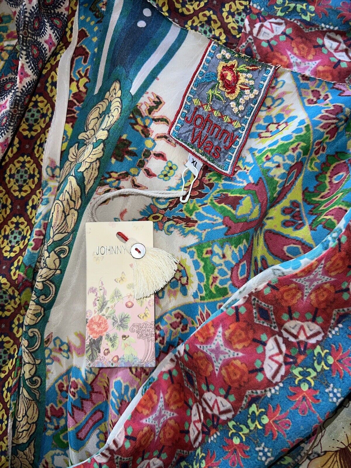 Johnny Was Silky Floral Kimono Wrap Cardigan XL 1X 1XL Embroidered