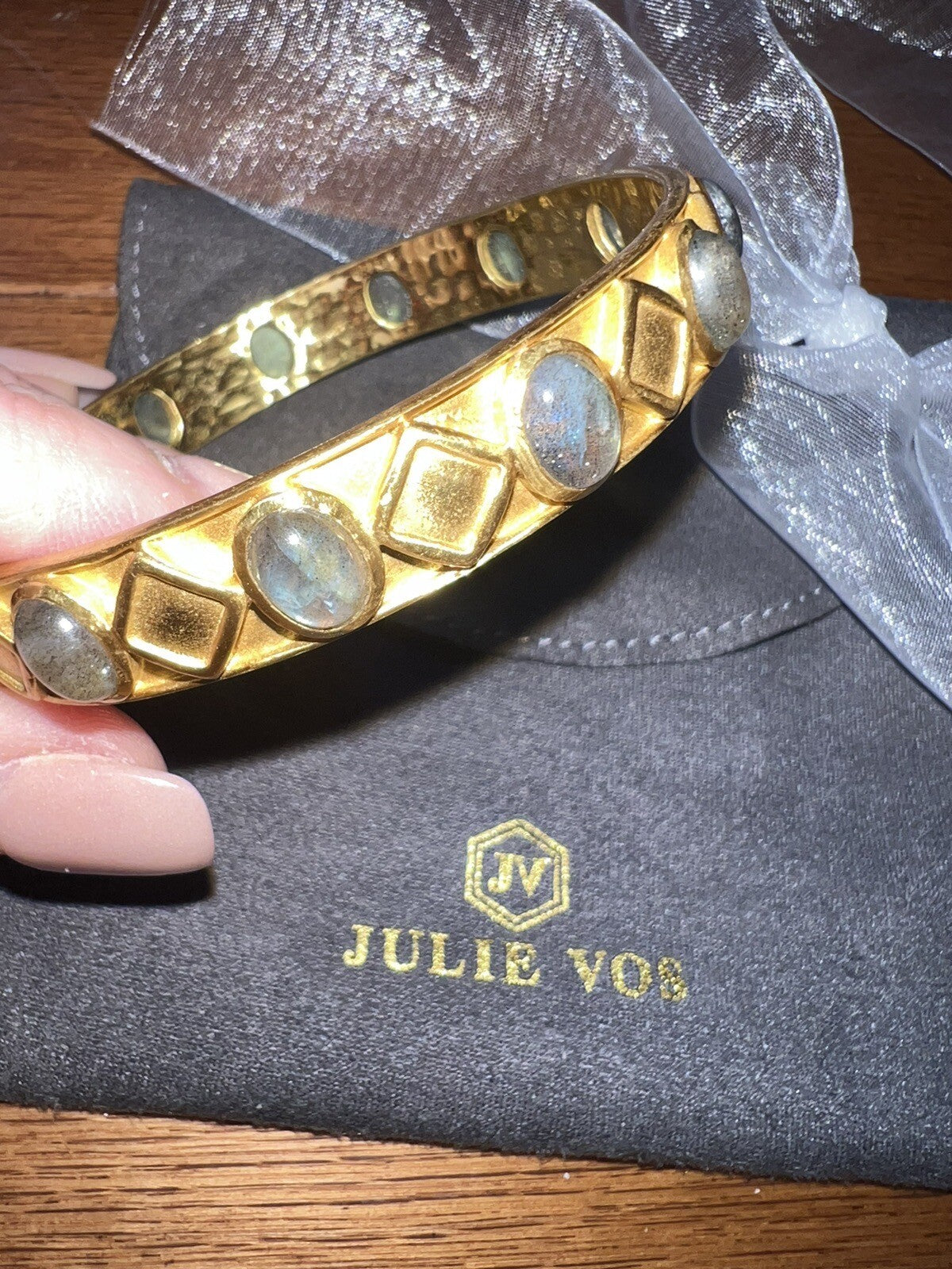 Julie Vos Stacking Bangle Bracelet With Labradorite Stones 24K Plated Julie Vos