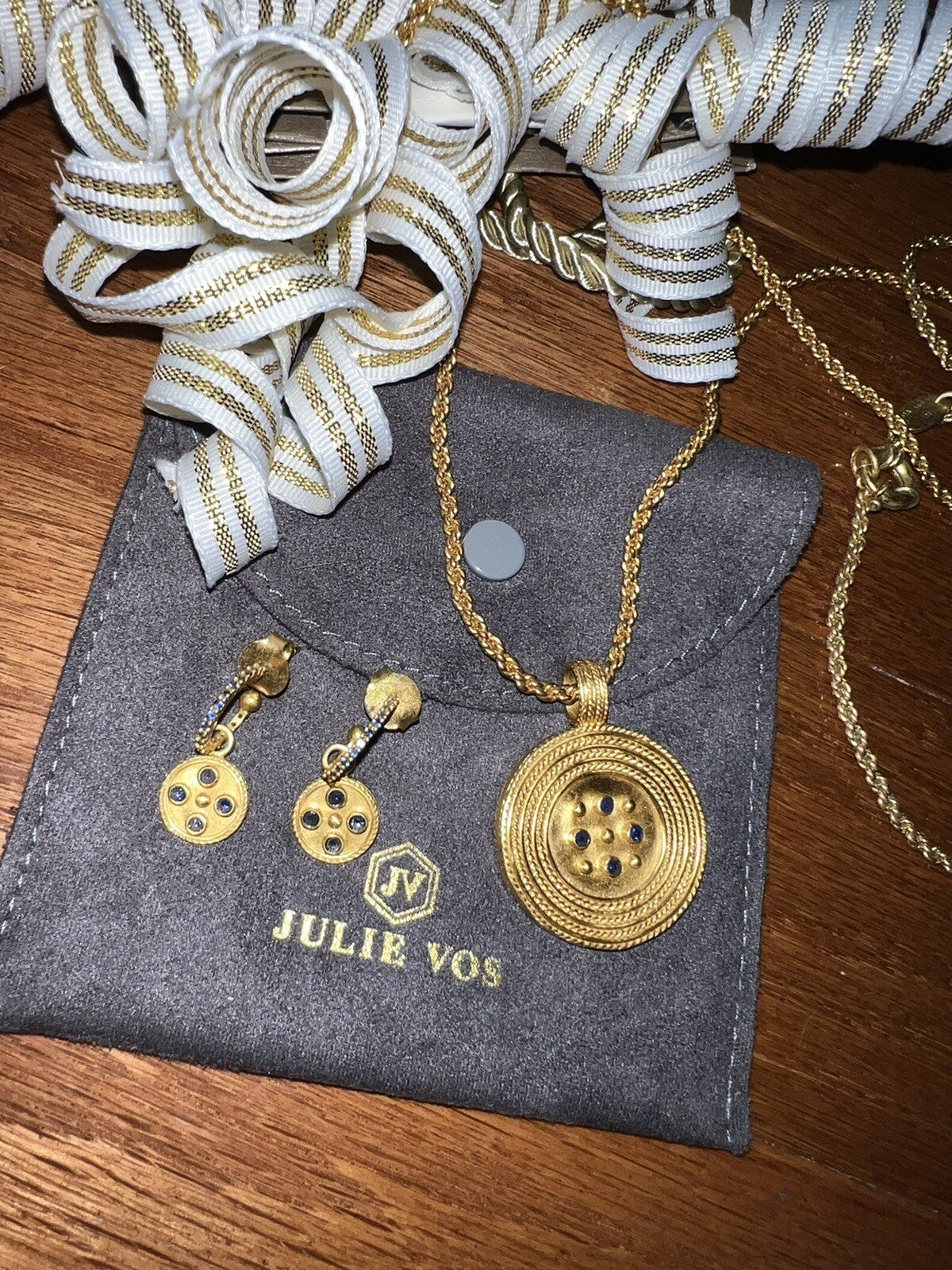 Julie Vos Statement Rope Necklace & Pendant 24k Gold Plate And Sapphire Glass Julie Vos