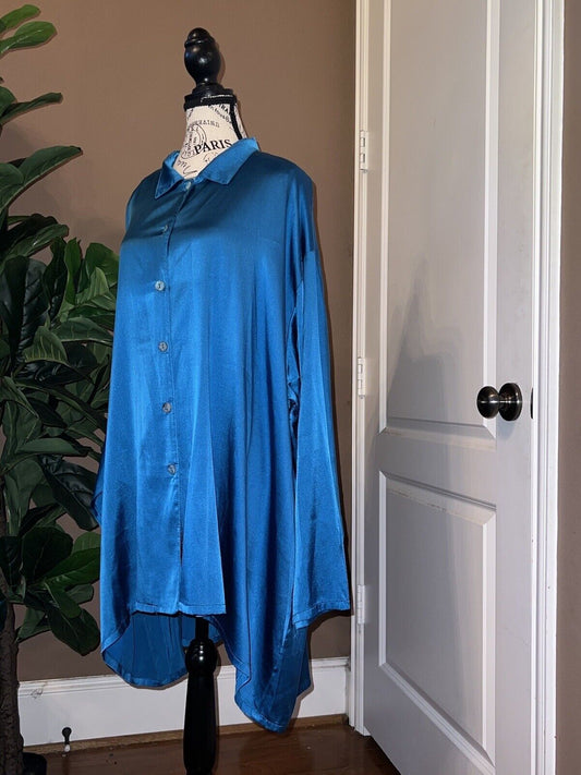 Bryn Walker Blue Silk 3x Dress Shirt Long Sleeve Button Up Tunic Top