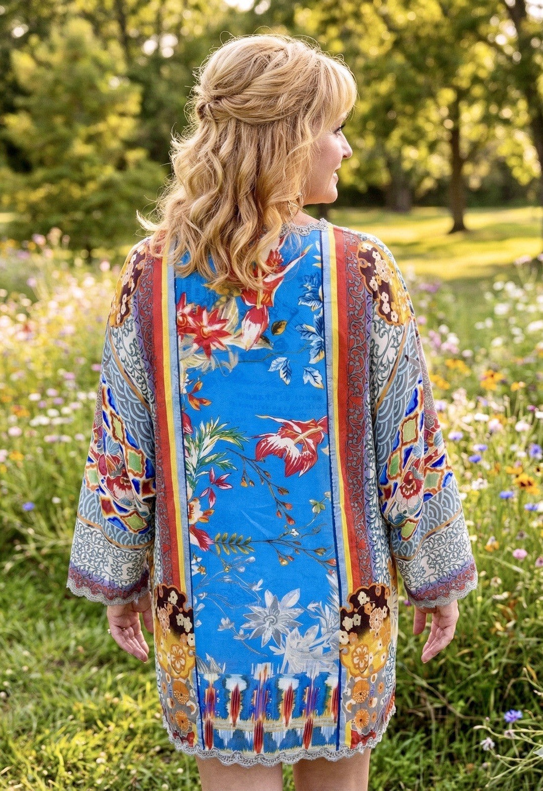 Johnny Was XL 100% Silk Long Sleeve Tunic Top Dragon Blouse Shirt Asian BOHO Johnny Was