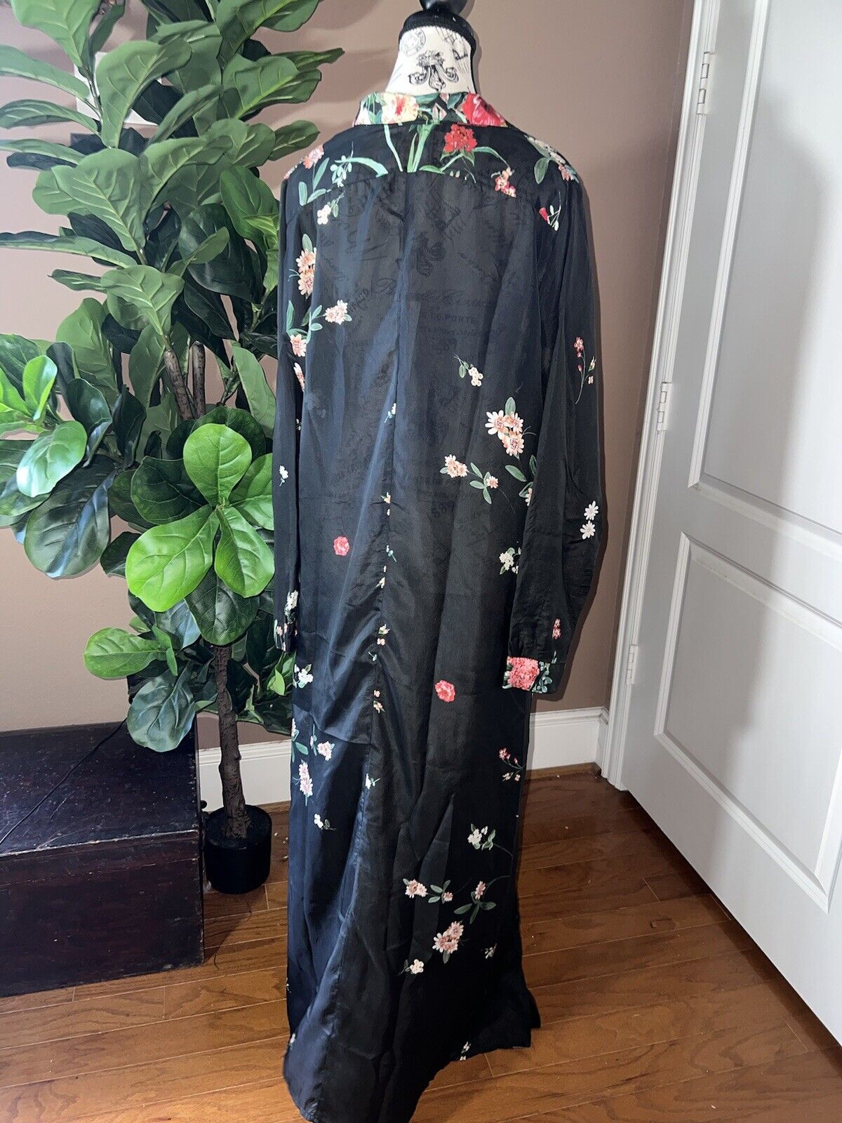 Johnny Was 100% Silk Black Sz L Large Maxi Dress Long Button Up