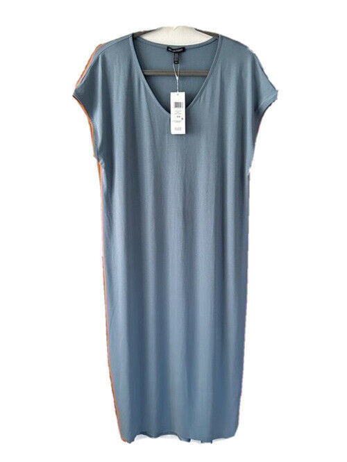 Eileen Fisher V Neck C/L  MIDI Dress Soft Blue Beautiful Sz M.