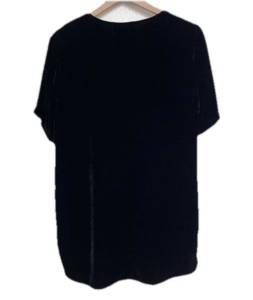 Johnny Was L Large Black Velvet Tunic Top Blouse  Tonal Embroidery Shirt Johnny Was