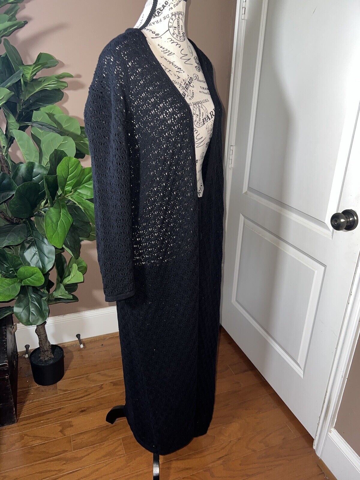 Johnny Was Black Crochet Long Kimono XL 1X 1XL  Duster Cover Up Wrap