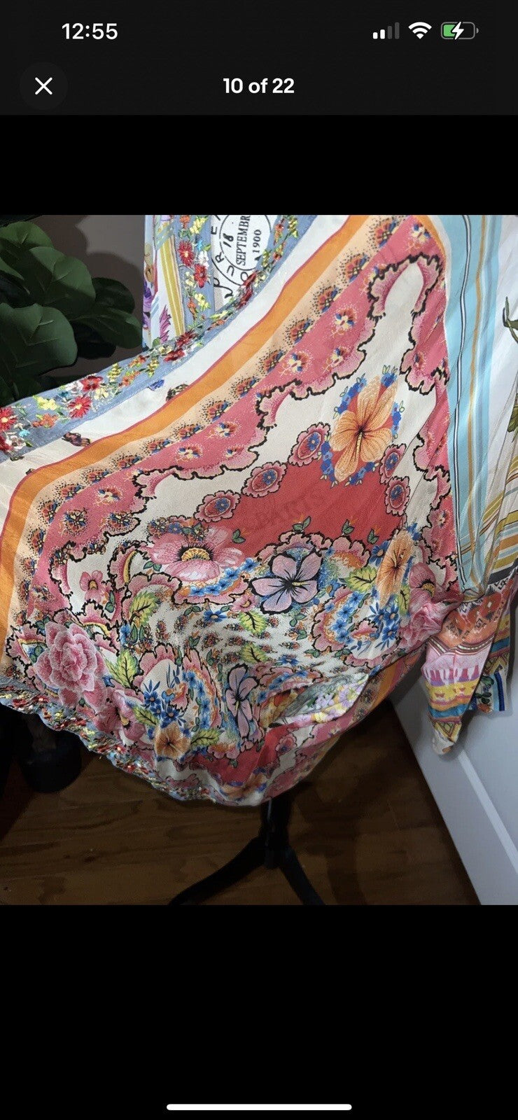 Johnny Was XL Silky Kimono Lightweight Cool Jacket Wrap Embroidered Pockets BOHO Johnny Was