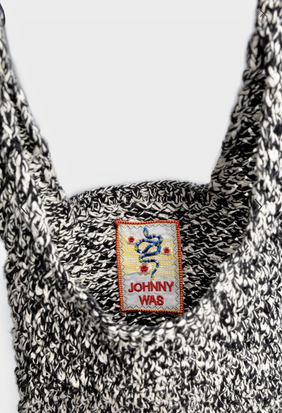 Johnny Was Black & White Sling Bag Crochet Slouch Hobo Tote Purse Crossbody Johnny Was