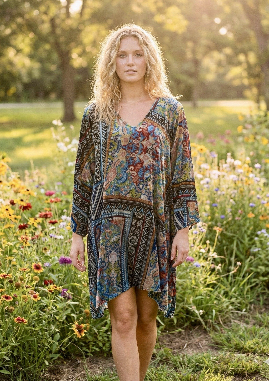 Johnny Was XXL Velvet Mini Shift Dress Tunic Or Top Shirt Jewel Tones BOHO Johnny Was