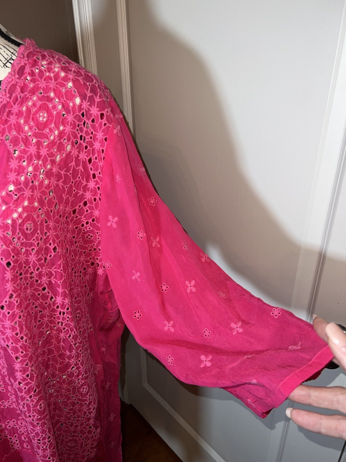 JOHNNY WAS XXL Hot Pink Tunic Top Eyelet Lace Blouse BOHO Shirt Lightweight Cool Johnny Was