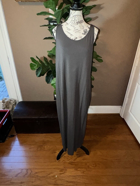 Eileen Fisher Viscose Mushroom Brown Maxi Dress Sz L Large