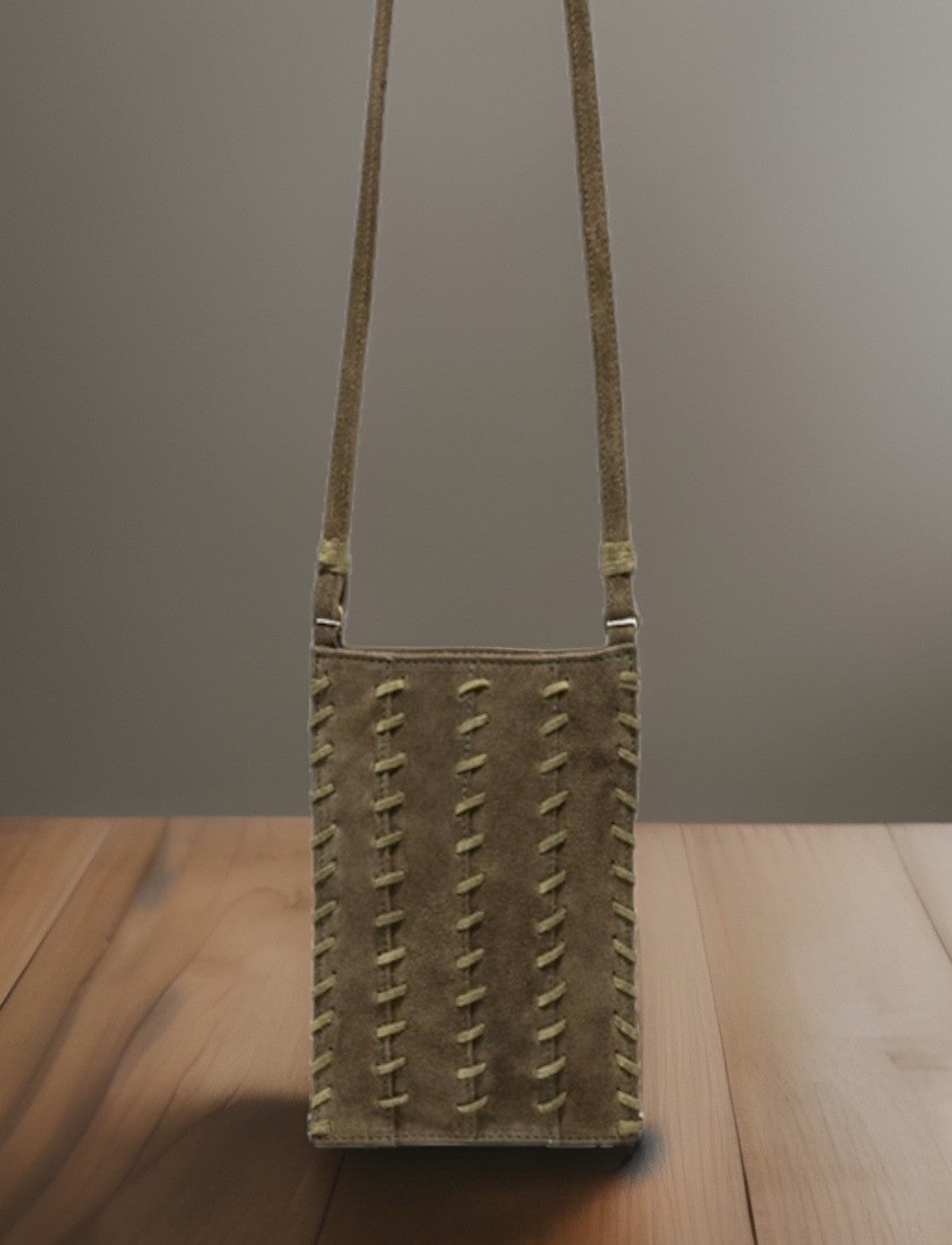 Johnny Was Olive Suede Leather Cell Phone Crossbody Bag Purse Pouch Wallet Johnny Was