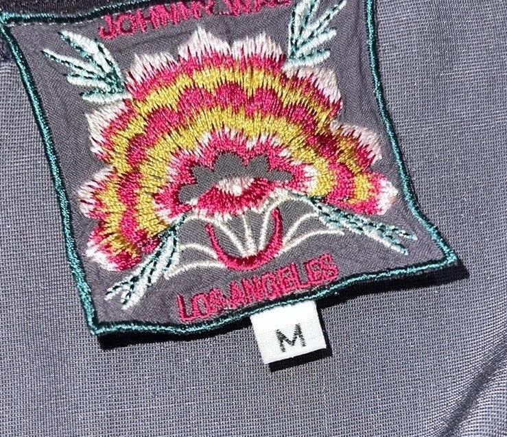 Johnny Was M Deep Purple Velvet Mini Shift Dress Butterfly Embroidered Tunic Top Johnny Was