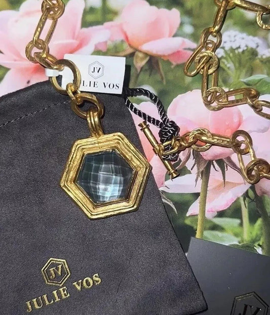 Julie Vos Hexagon Statement Necklace In Iridescent Charcoal Blue Toggle Link Julie Vos