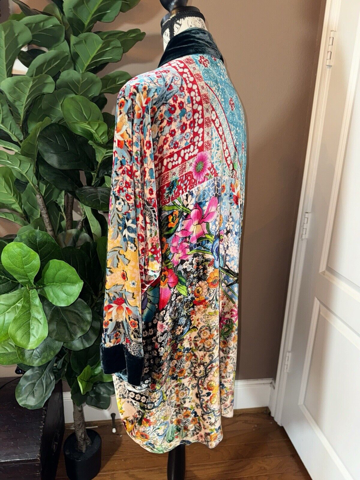 Johnny Was XXL Colorful Velvet Kimono Wrap Jacket Cardigan Coat Dolman Sleev