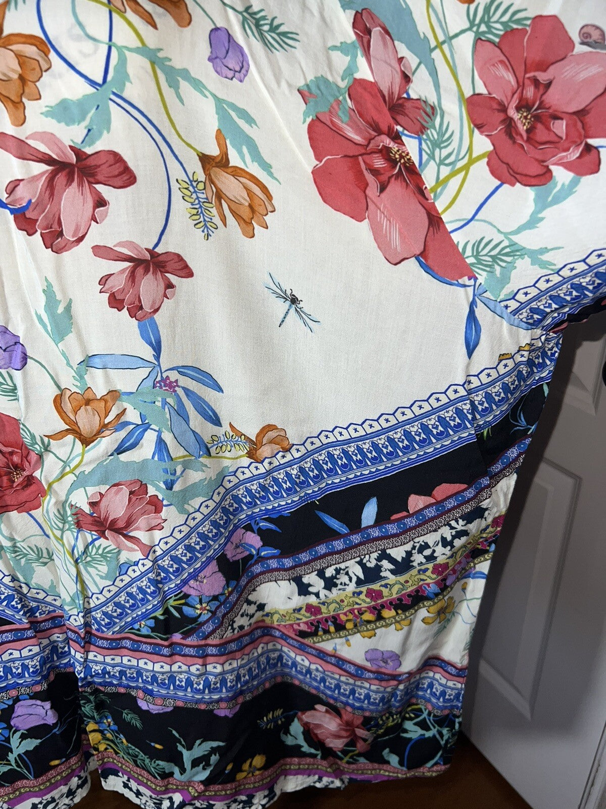 Johnny Was 1X Peasant Blouse Silky Floral Tunic Top Lightweight Cool White BOHO Johnny Was