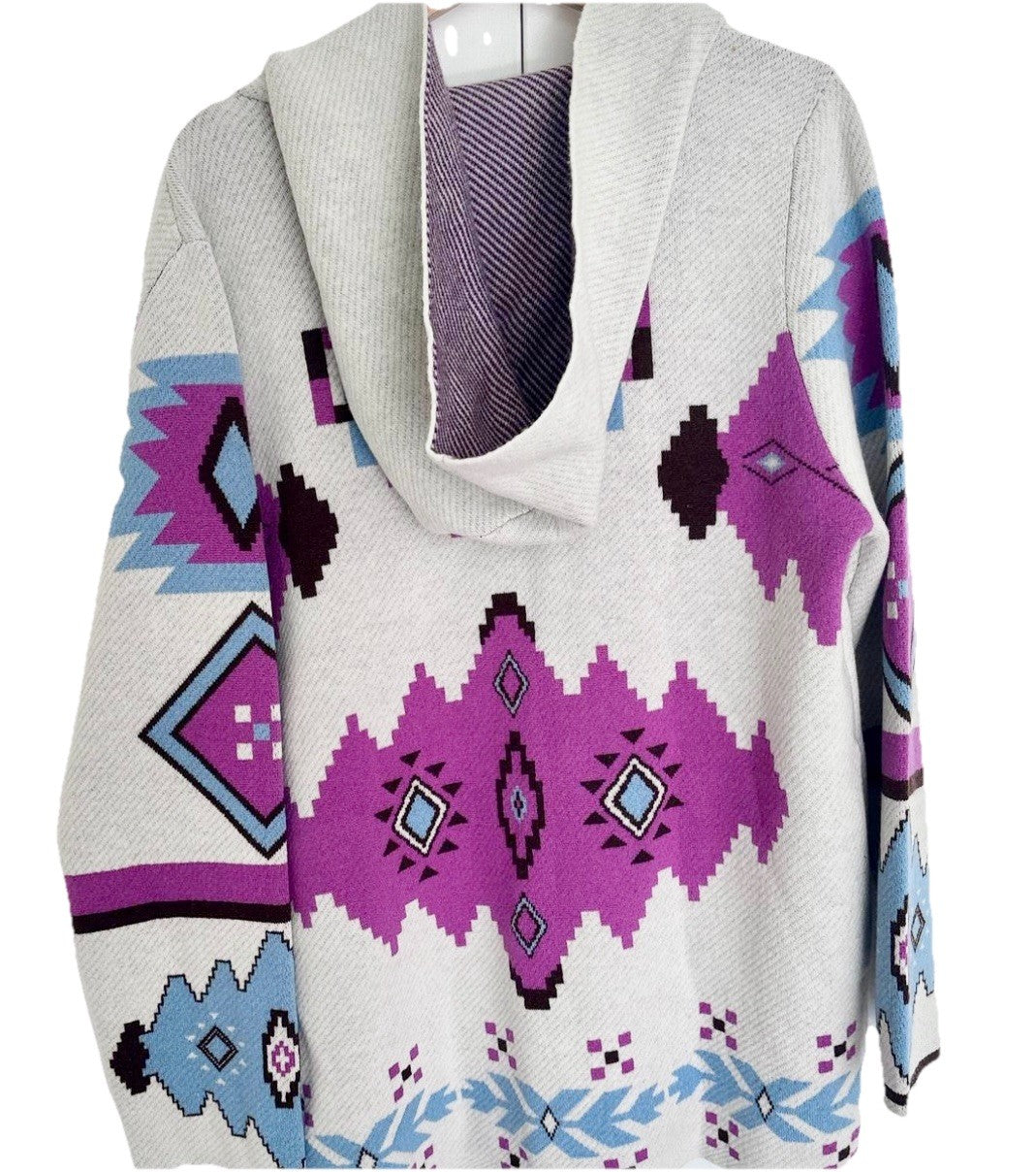 Johnny Was L White Purple & Blue Cashmere & Wool Cardigan Sweater Wrap $478 Johnny Was