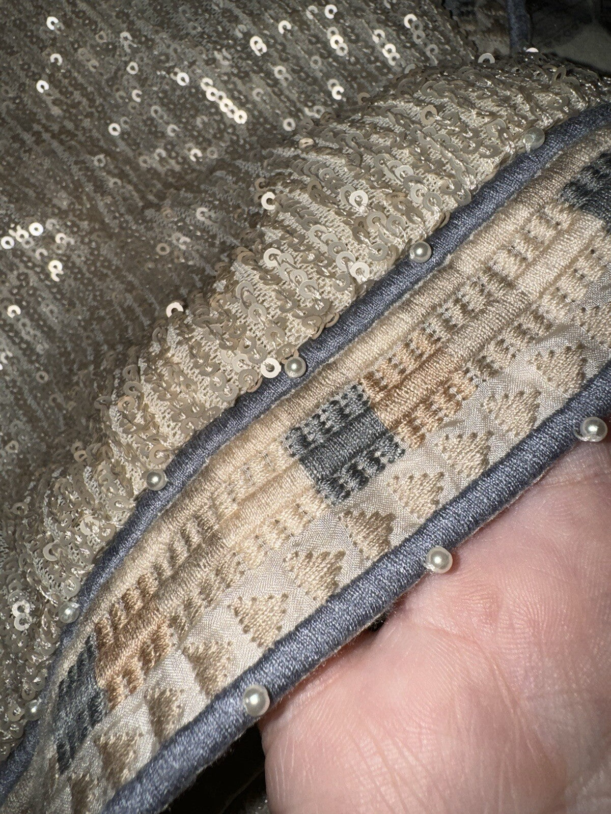 Johnny Was L Large Silk & Sequins Ivory KIMONO Jacket Wrap Pearl Accents Johnny Was