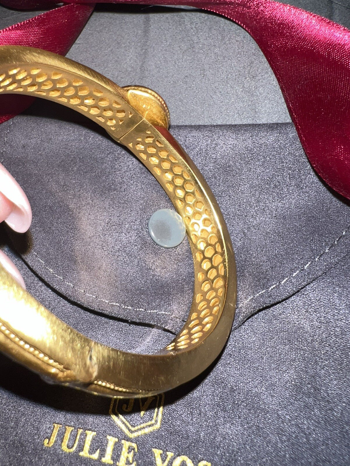 Julie Vos Coin Medallion Hinged Cuff Bangle Bracelet 24k Gold Plated & CZ Julie Vos