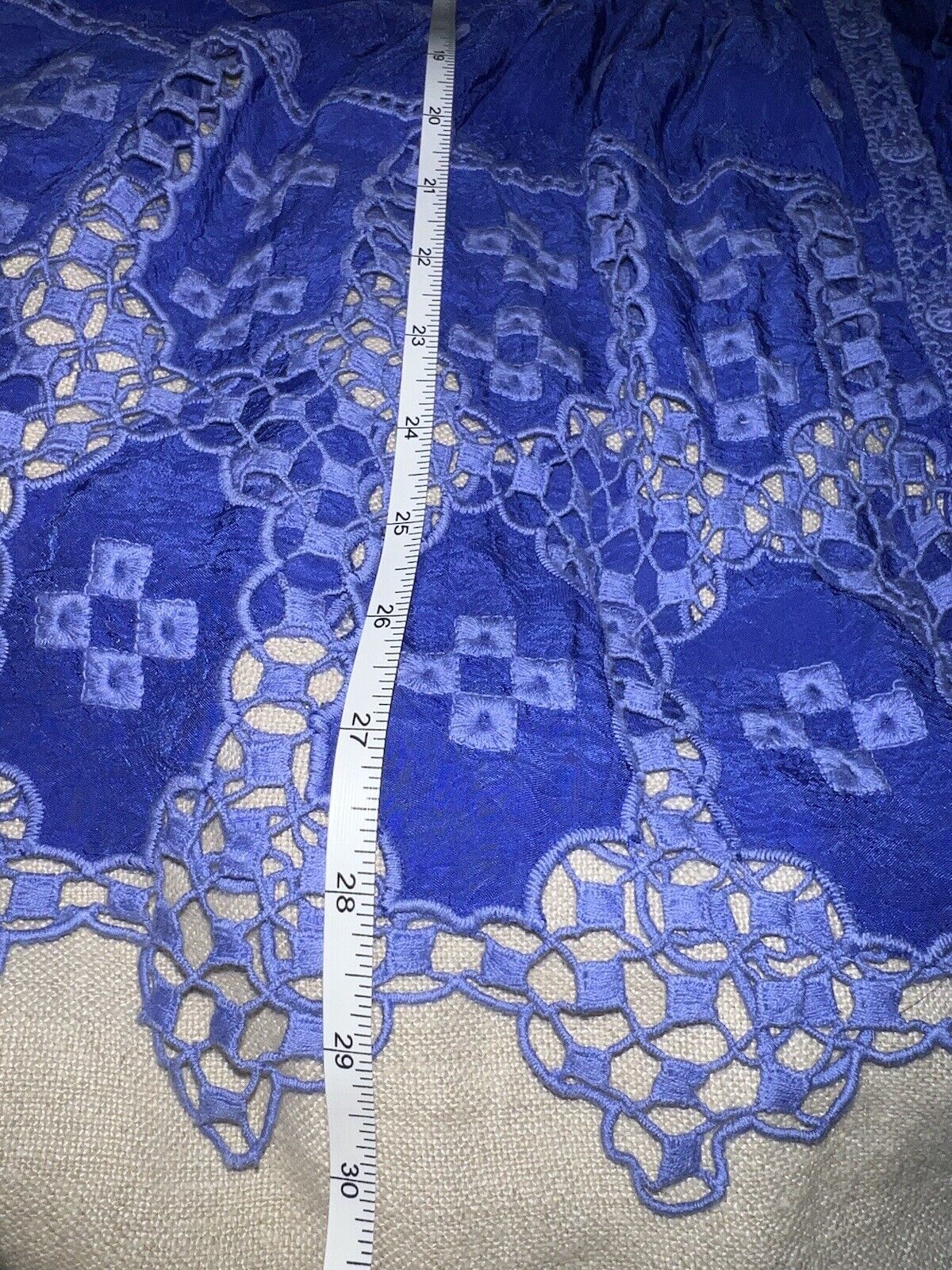 Johnny Was Sz XL Silky Cobalt Blue Tunic Top Embroidered Eyelet Lace Summer