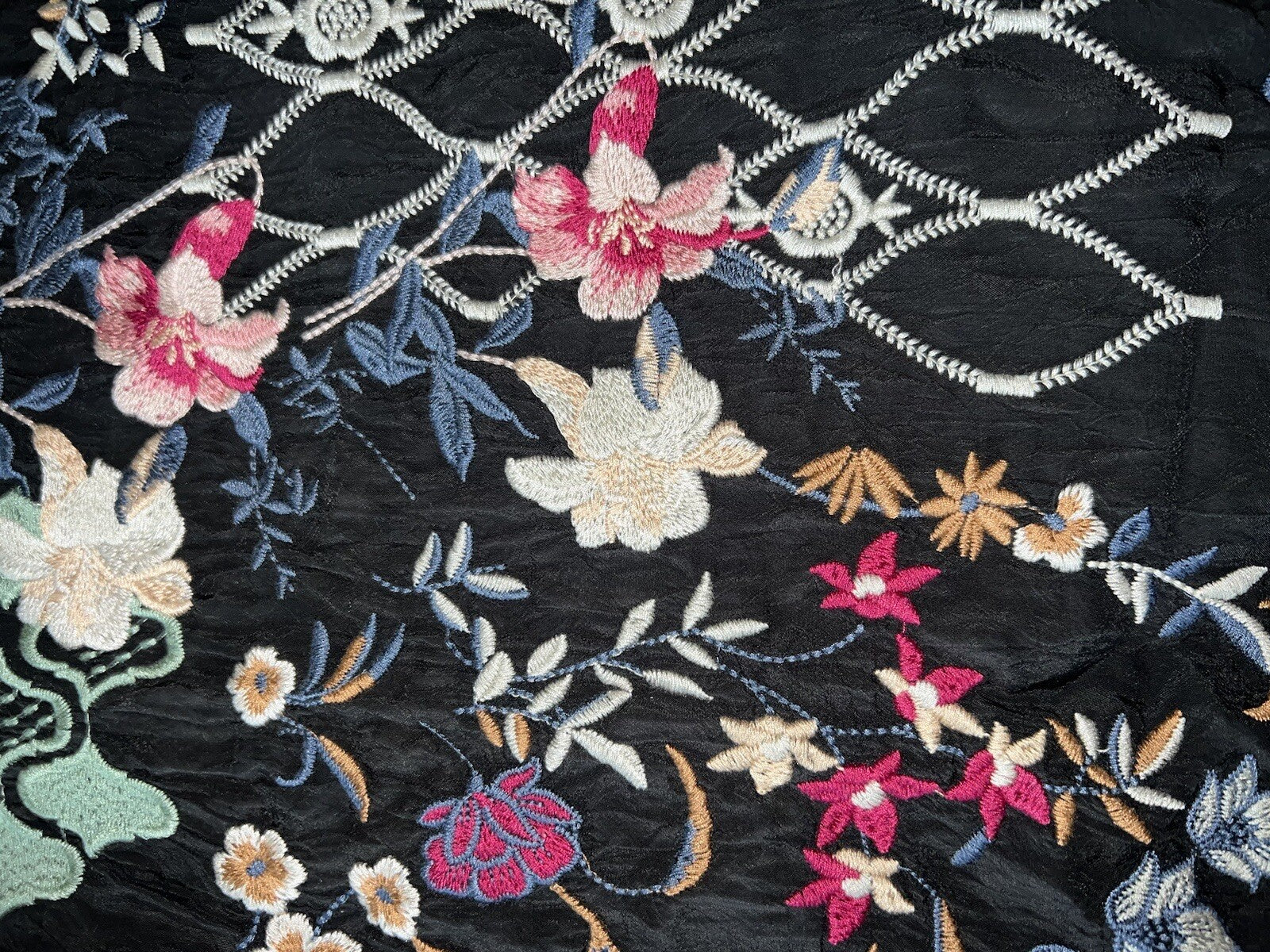 Johnny Was L Black Embroidered Blouse Tunic Top Mini Dress Kimono Sleeve Shirt Johnny Was