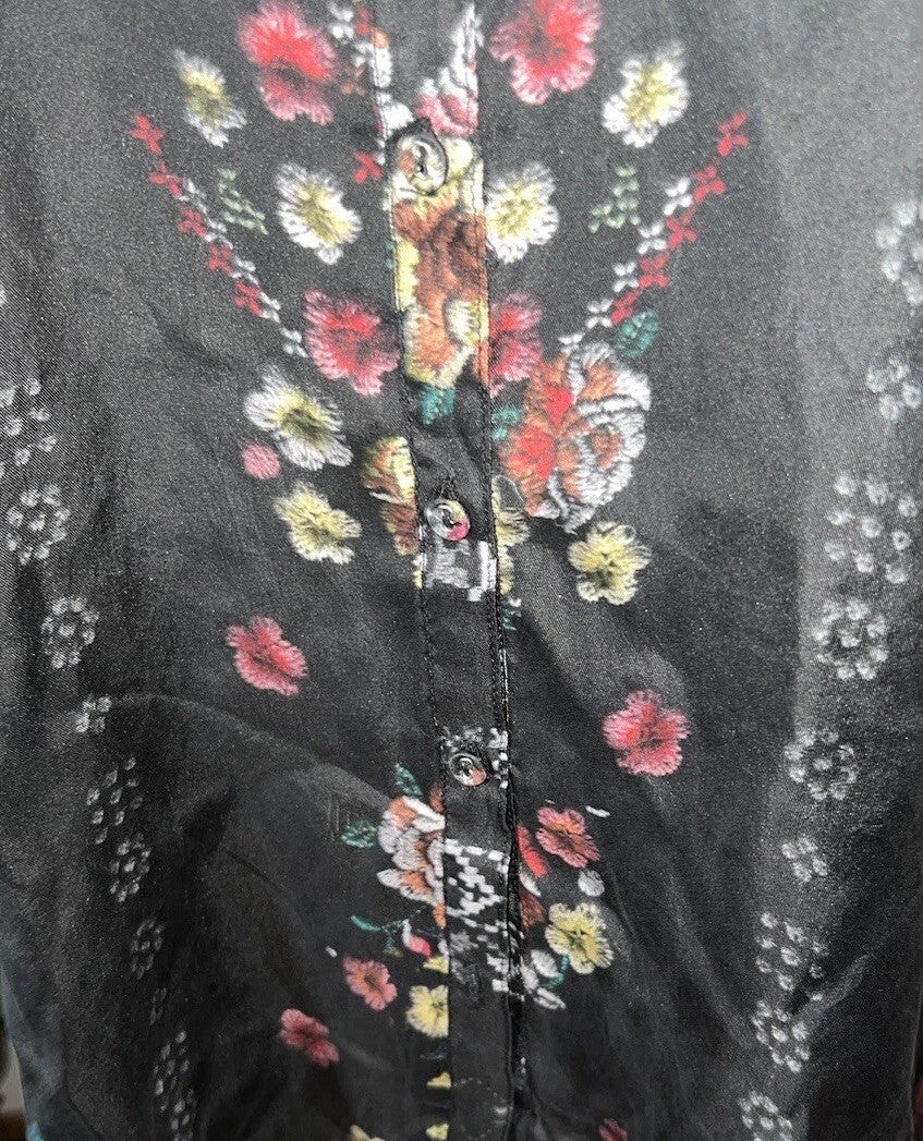 Johnny Was L 100% Silk Button Up Blouse Shirt Long Sleeve Tunic Top Lightweight Johnny Was