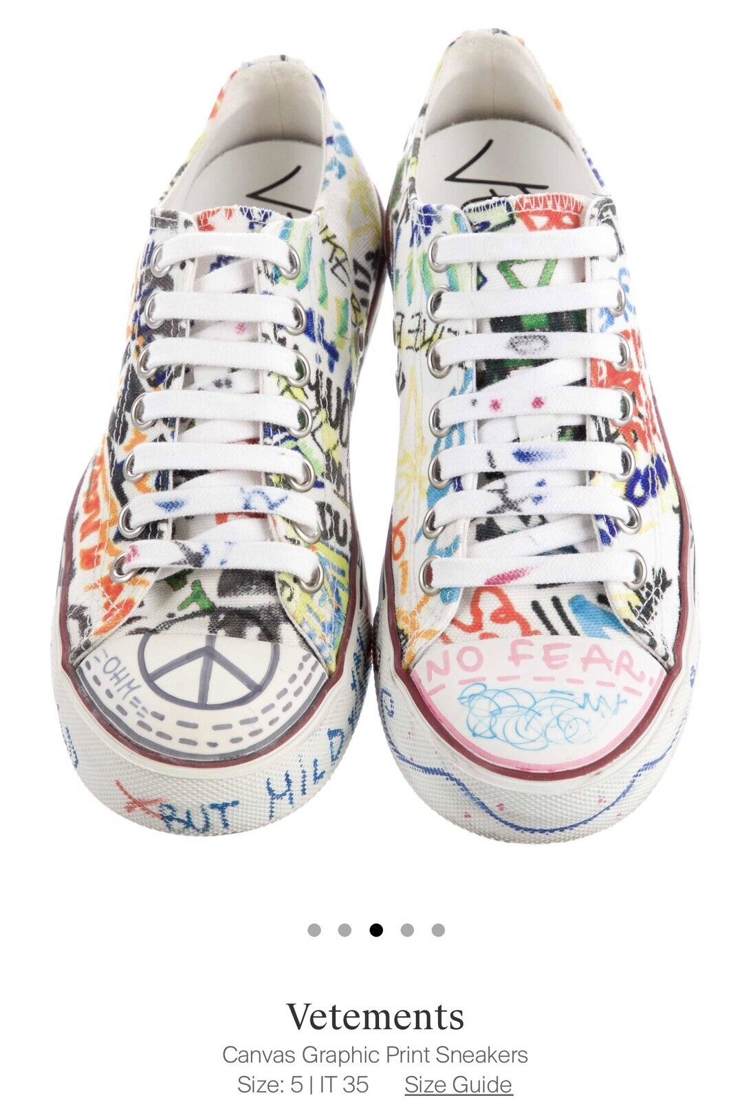 Vetements White Graffiti Low Top Sneakers Sz 35 W/ Box $780 Retail US Shipping