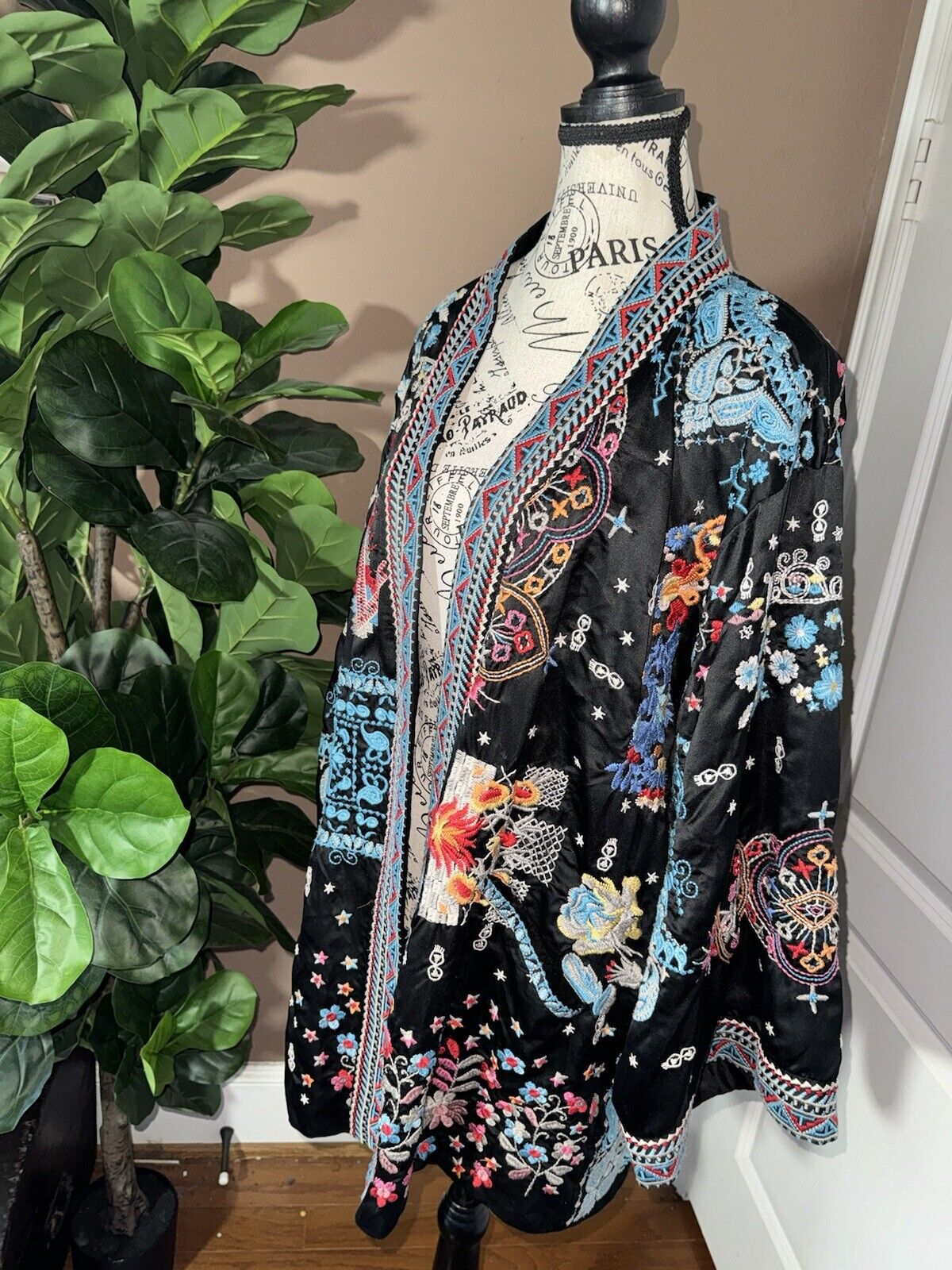 Johnny Was XL 1X Reversible KIMONO Jacket Coat Wrap Embroidery STUNNING