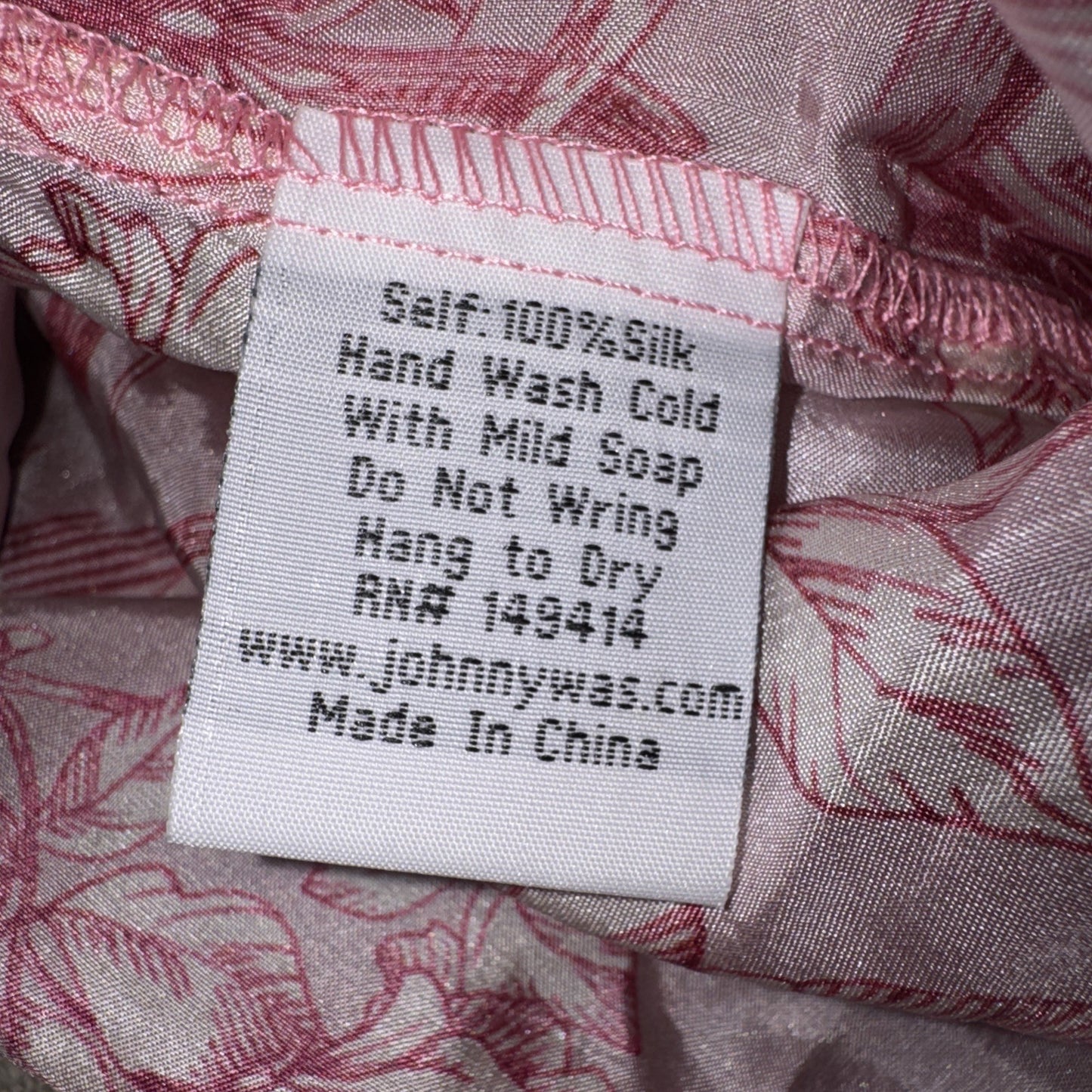 Johnny Was XL Pink & White 100% Silk Blouse Top Tunic Shirt Toile Lace Johnny Was