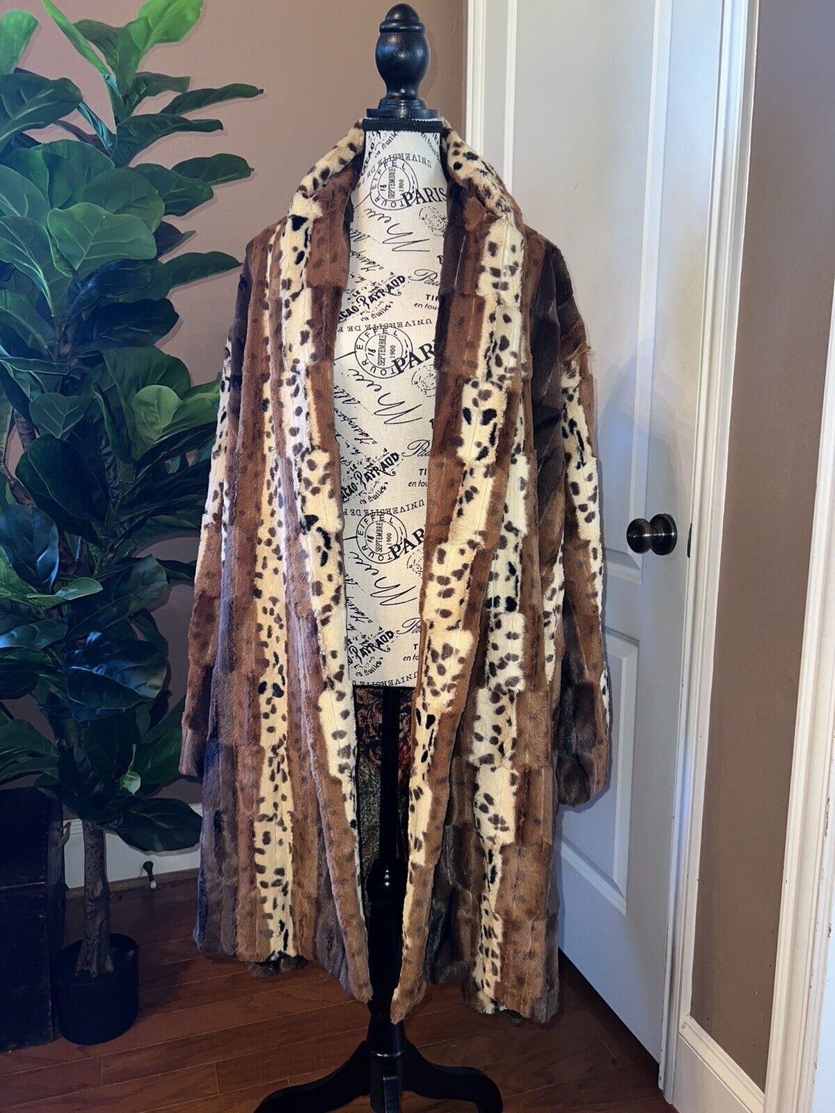 Johnny Was Faux Fur Patchwork Coat Jacket Wrap Sz 3x 3xl Silk Lining