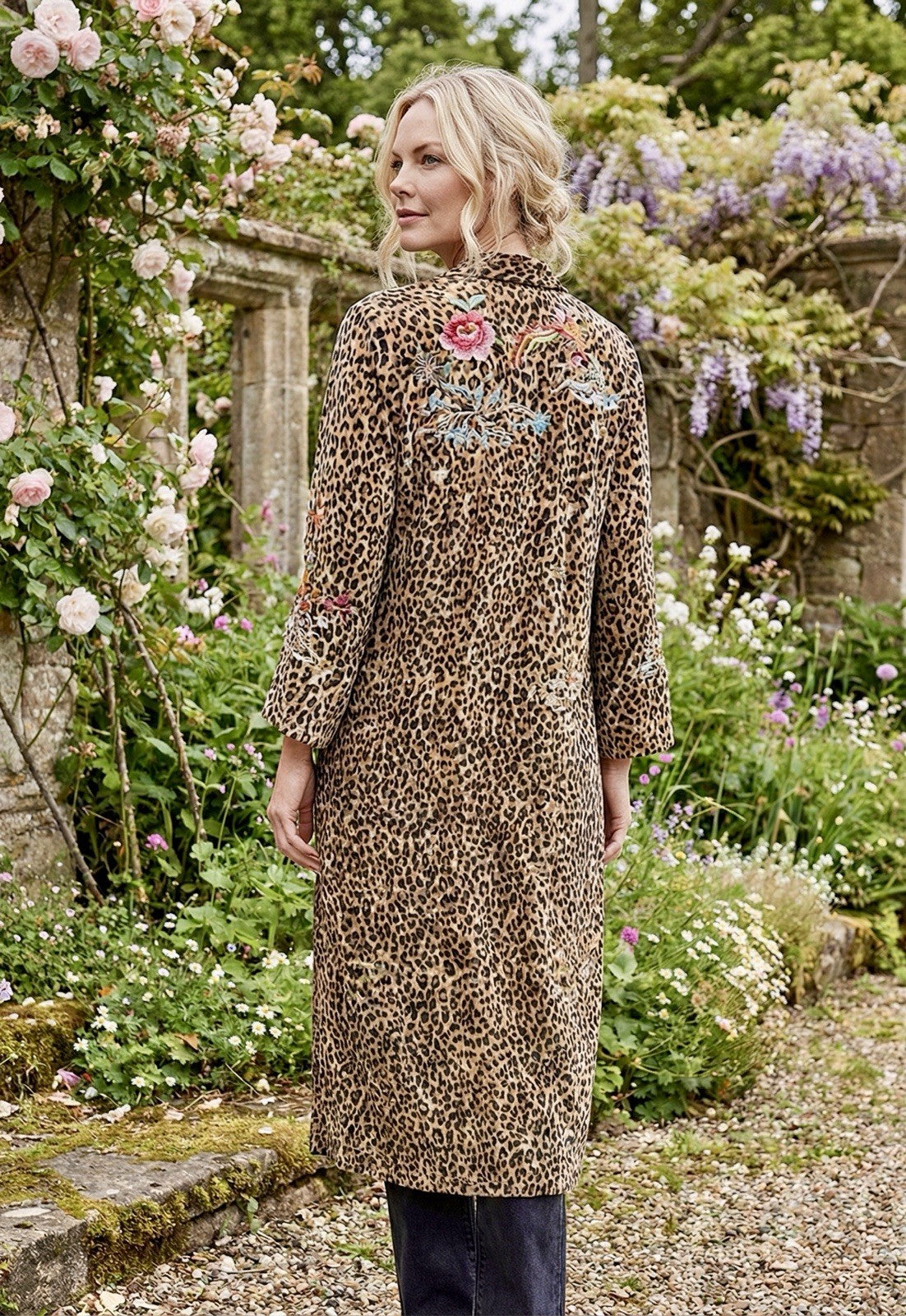 Johnny Was L Leopard Print Velvet Long Kimono Duster Coat Jacket Embroidered Johnny Was