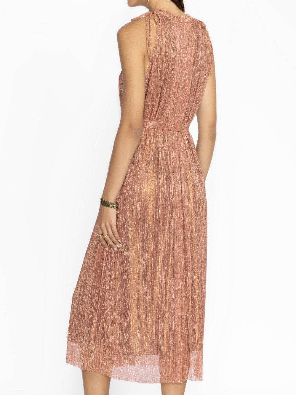 Johnny Was XL Rose Gold Pink Melon Cocktail Party Dress Sleeveless Tie Waist Johnny Was