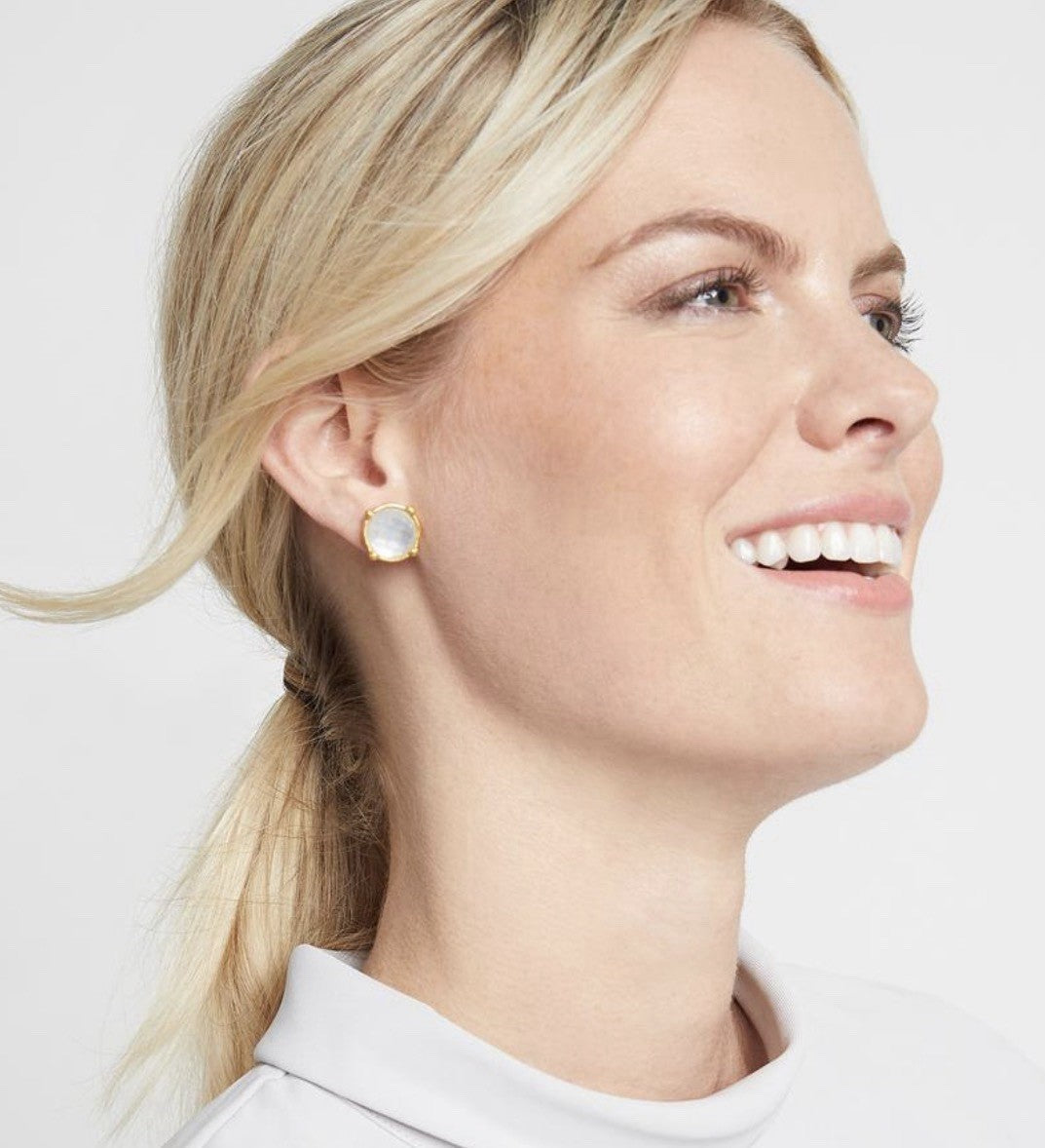 Julie Vos Stud Earrings White/Clear Iridescent Stones & 24k Gold Plate Julie Vos