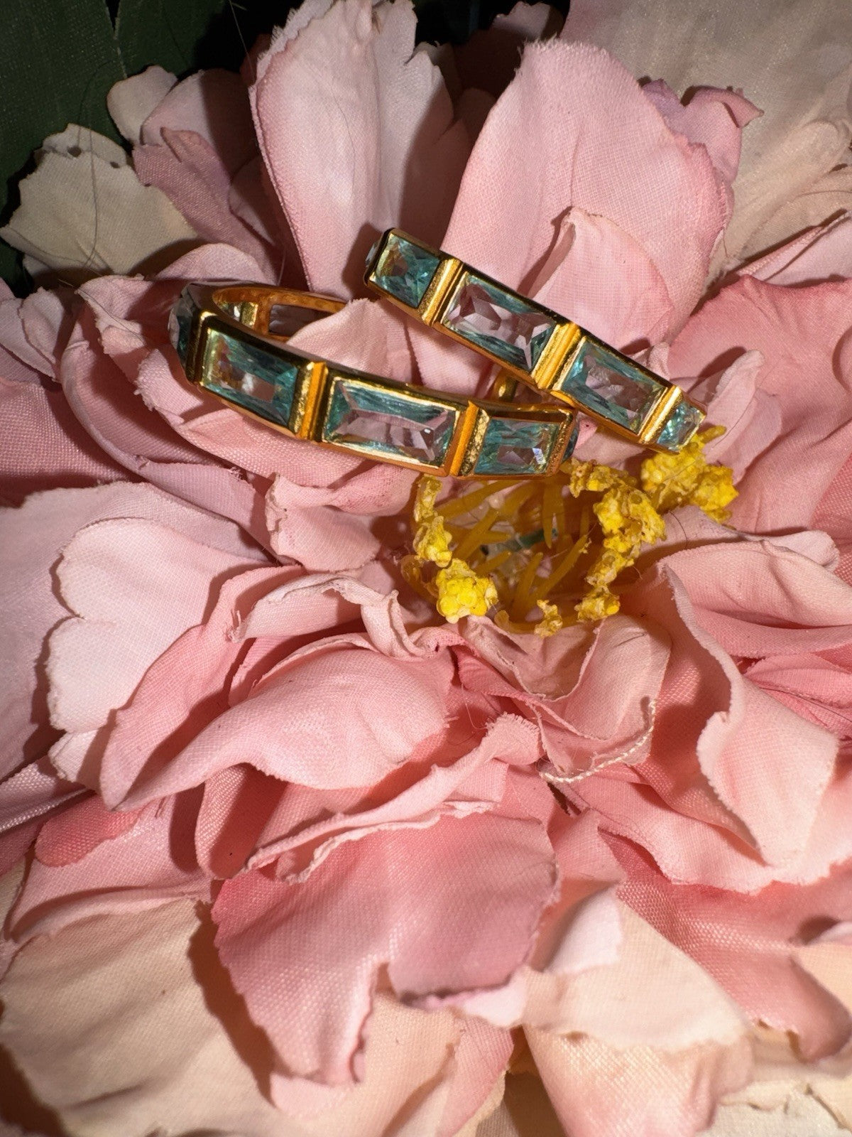 Julie Vos Baguette Clear Blue & 24k Gold Plated Hoop  Earrings 1.25” Julie Vos