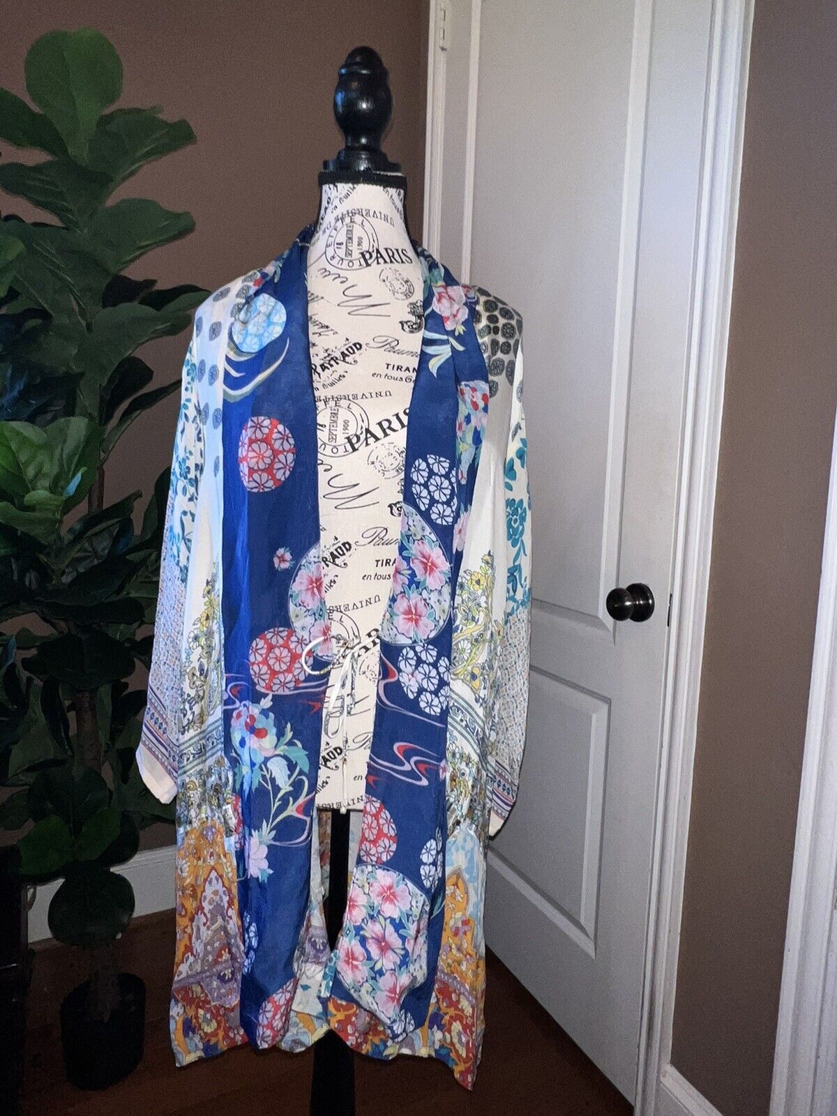 Johnny Was 100% Silk Kimono Sz PL Petite Large Gorgeous Wrap Jacket