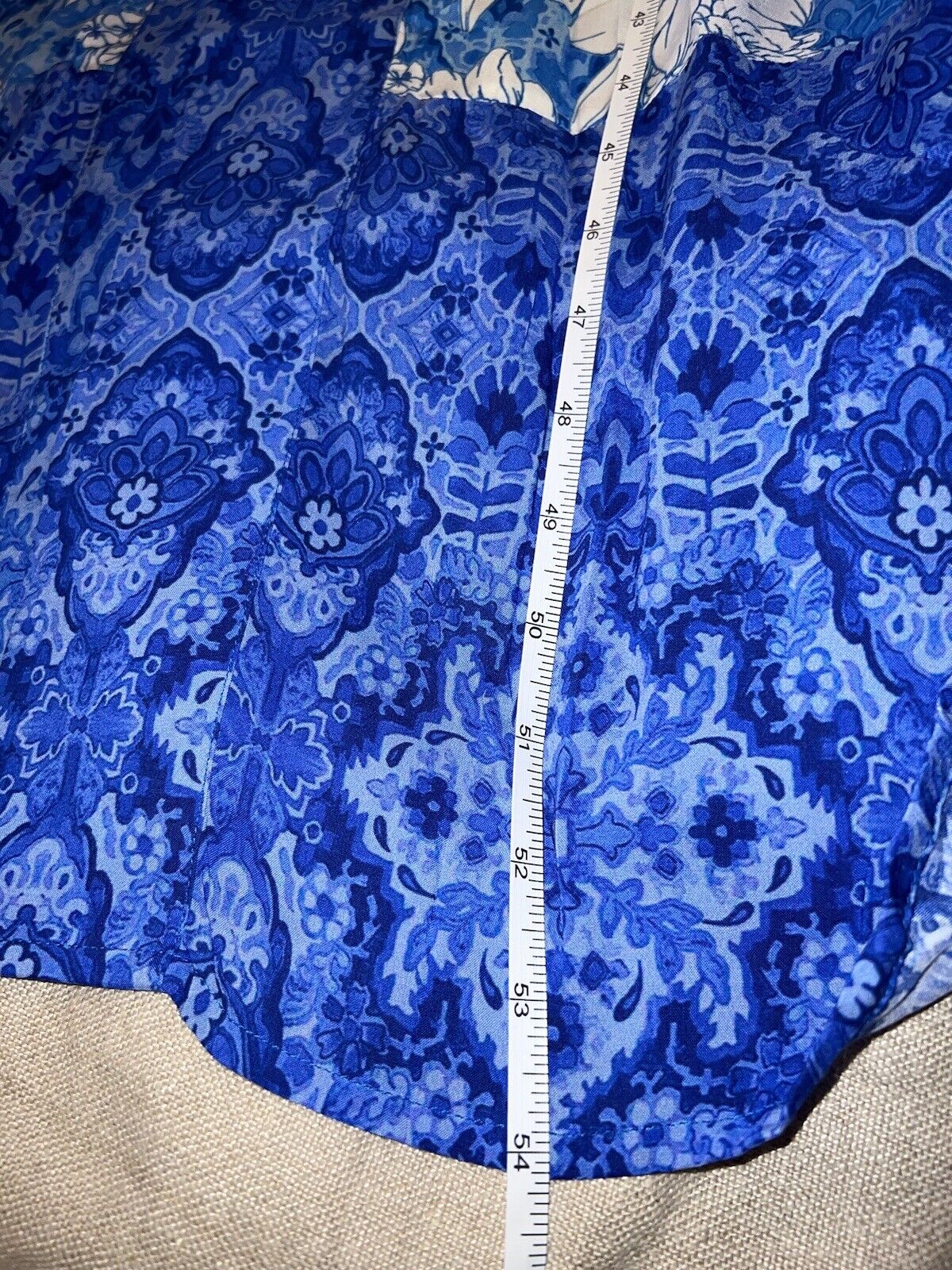 Johnny Was Sz XXL 2X Long Silky Duster Kimono BLUE & White Full Length