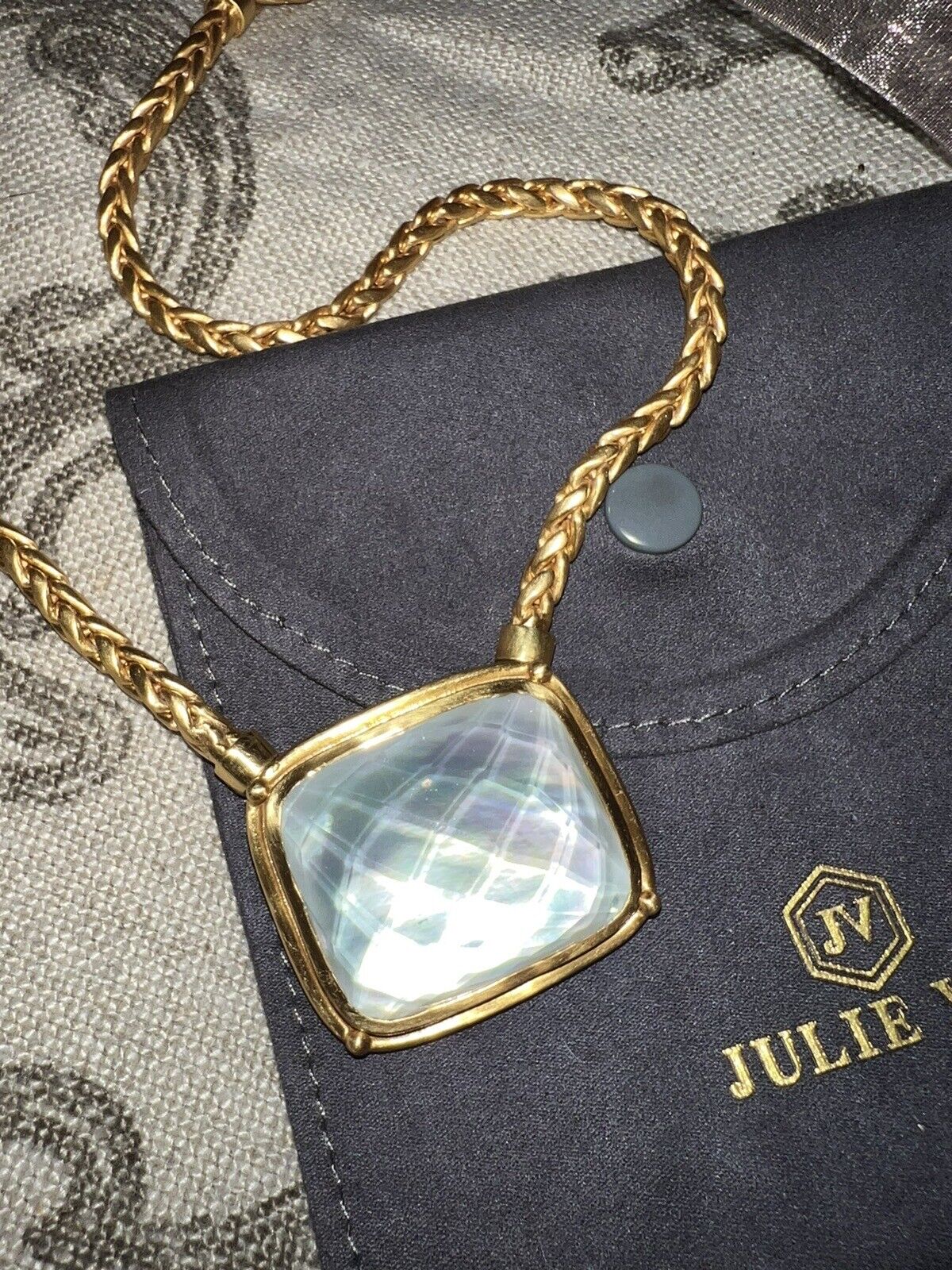 Julie Vos White/Clear Iridescent Pendant 24k Gold Plate Chain Necklace