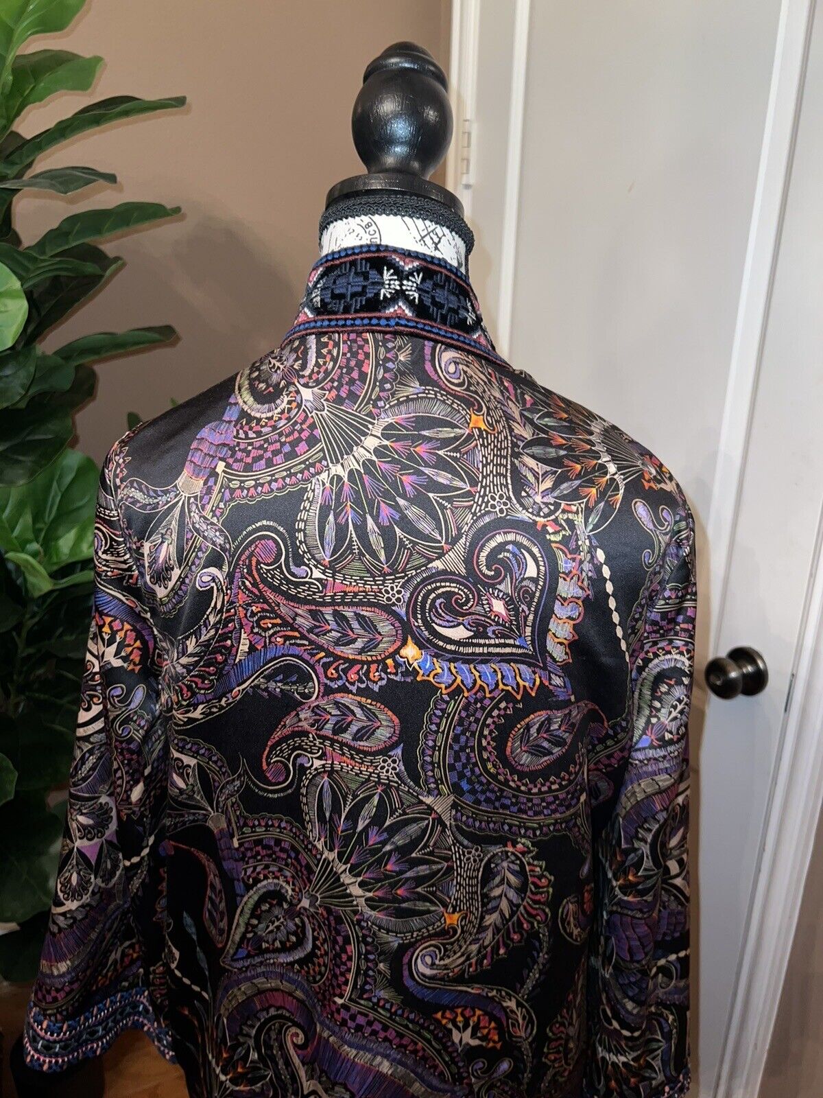 Johnny Was Velvet Silk Mix Long Kimono Sz S OVERSIZED  Embroidered Wrap