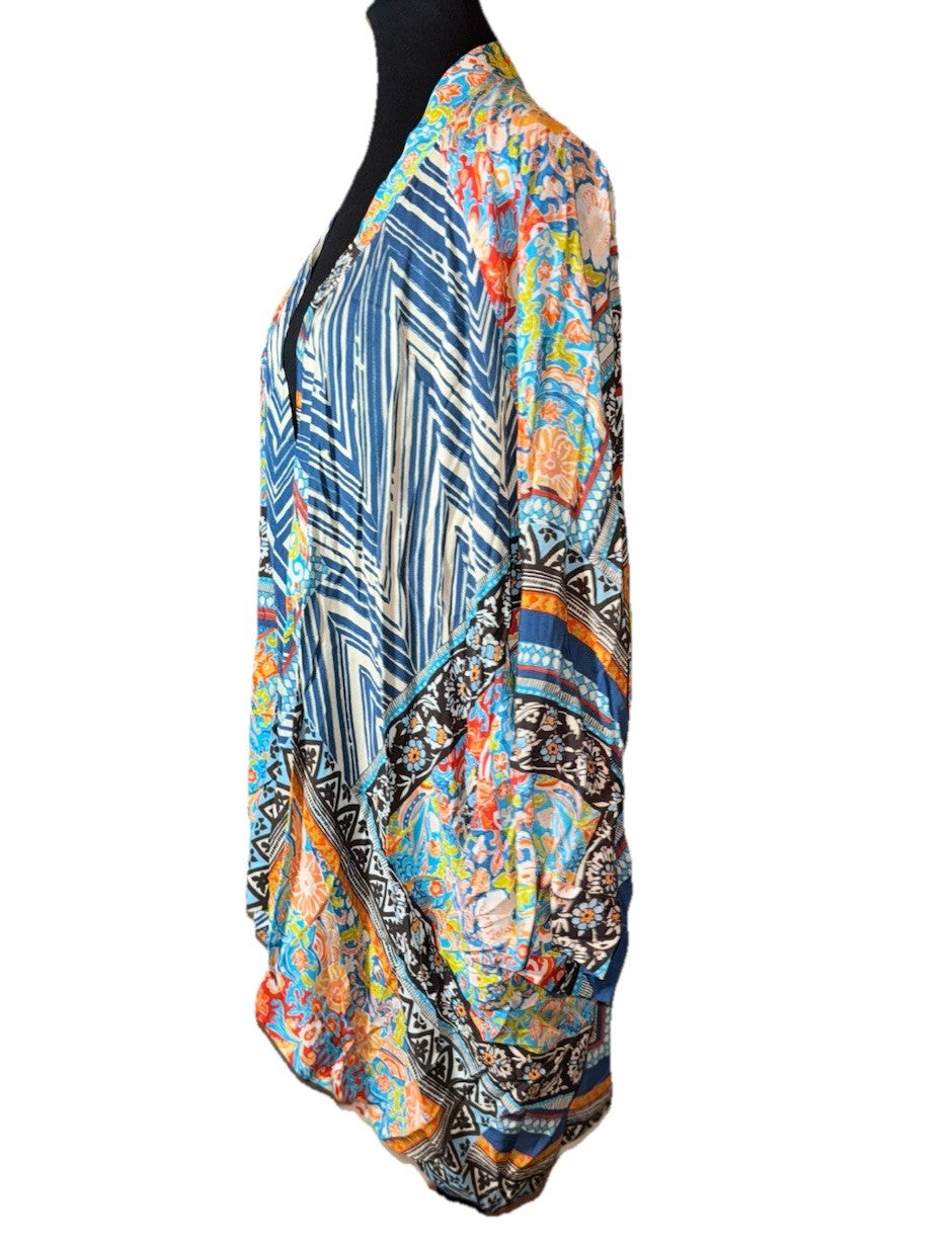 Johnny Was XL Silky Kimono Duster Jacket BOHO Flowy Top Lightweight Cool Color Johnny Was