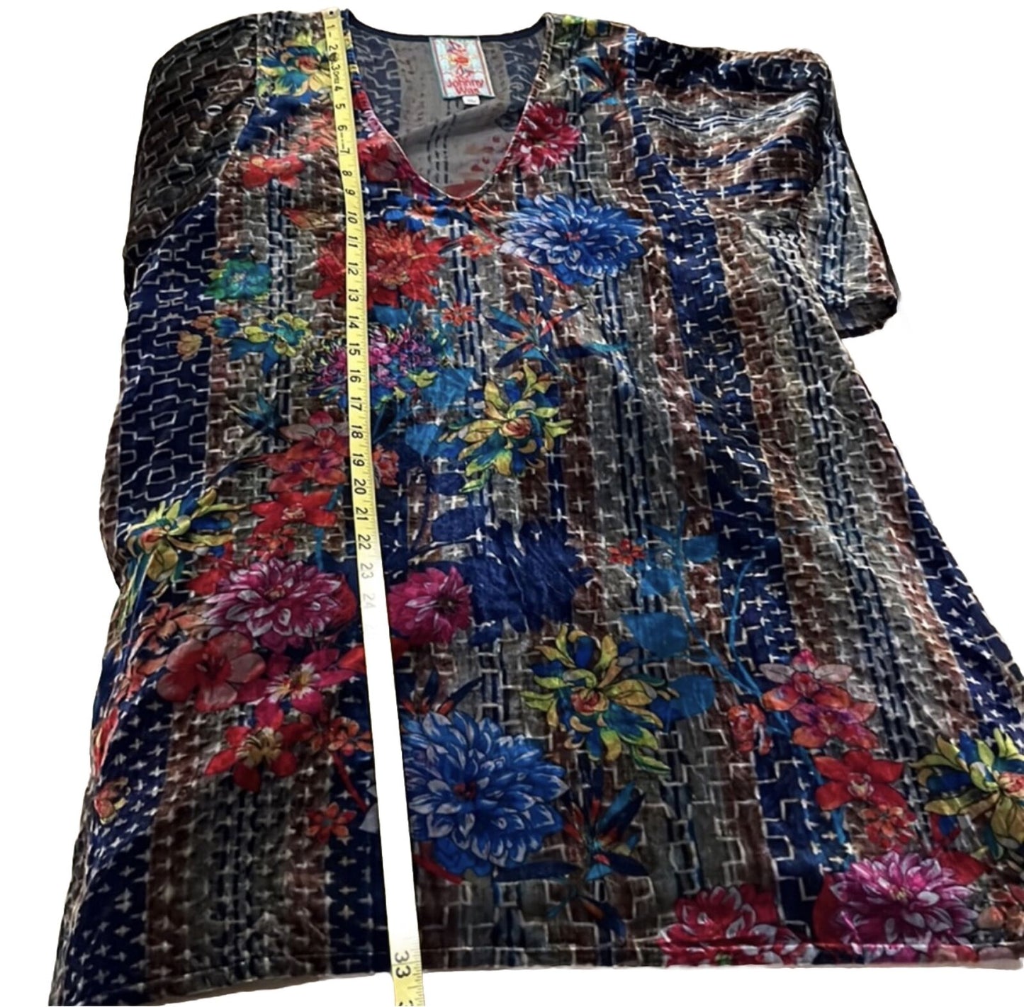 Johnny Was Floral Velvet Jewel Tones Tunic Top Mini Dress M Medium