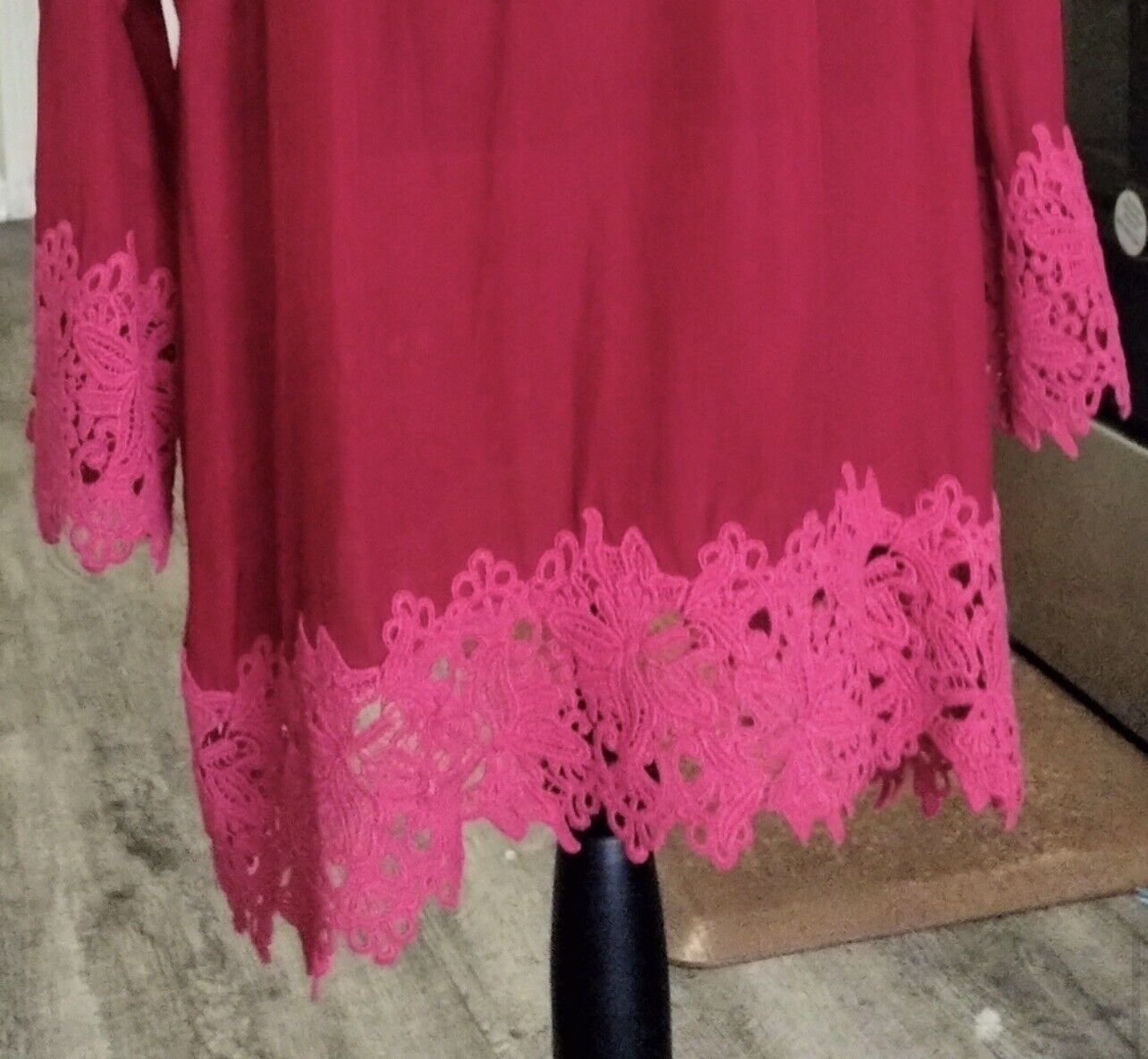 Johnny Was 2x Silky Red Tunic Top With Kimono Sleeves Eyelet Detail