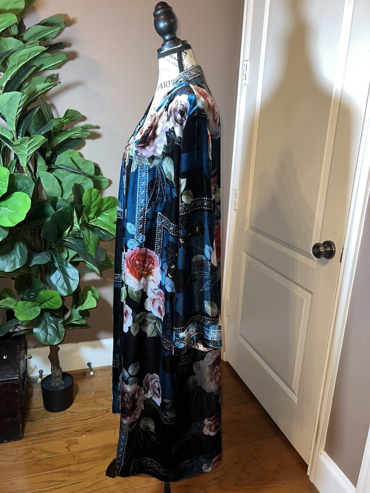 Johnny Was Velvet & Silk Lined Kimono Wrap Sz L Large Jewel Tone Floral