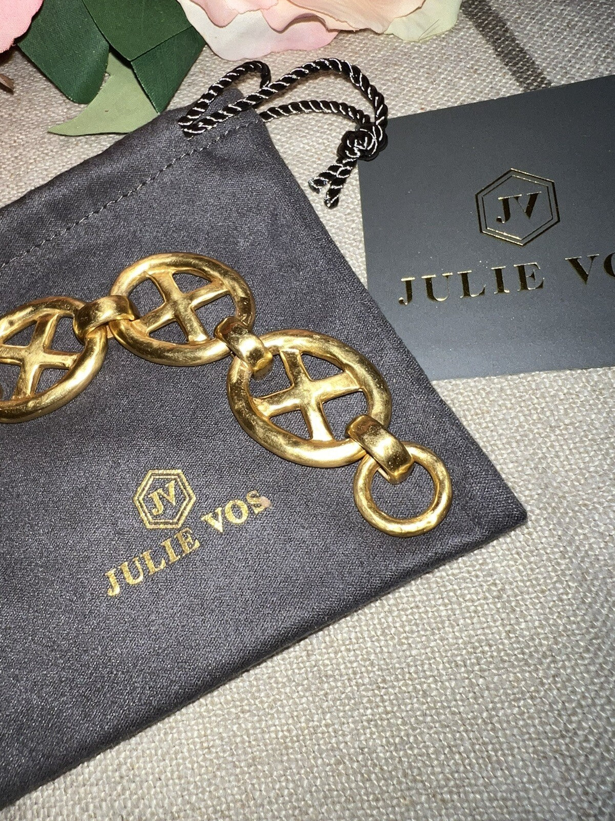 Julie Vos 24k Gold Plated XO Toggle Link Bracelet ADJUSTABLE STUNNING Julie Vos