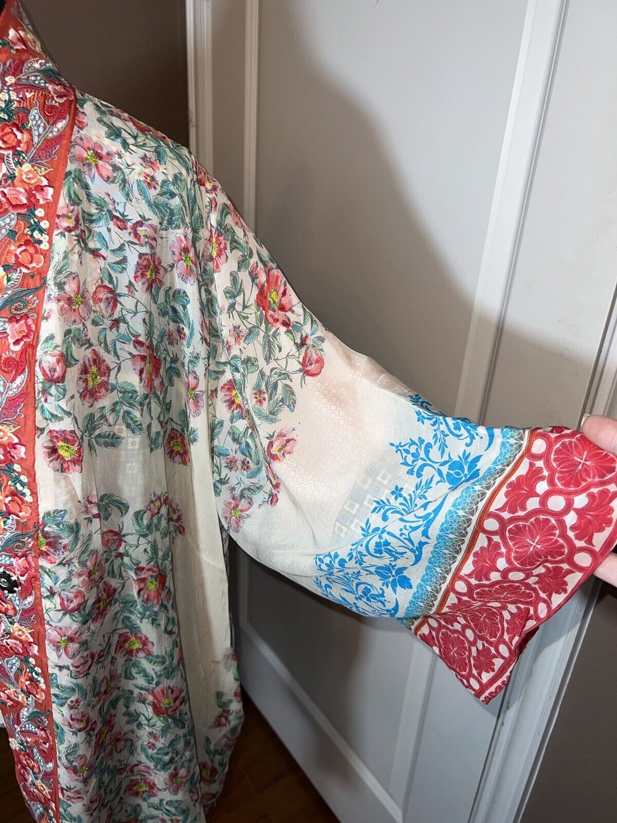 Johnny Was Silk REVERSIBLE Floral Kimono  XL 1X Embroidered & Pockets